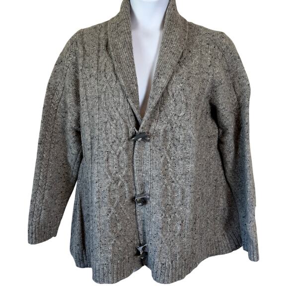 Coldwater Creek Womens Sz 2X Cardigan Sweater Gray Irish Aran Knit Wool Blend - Picture 1 of 13